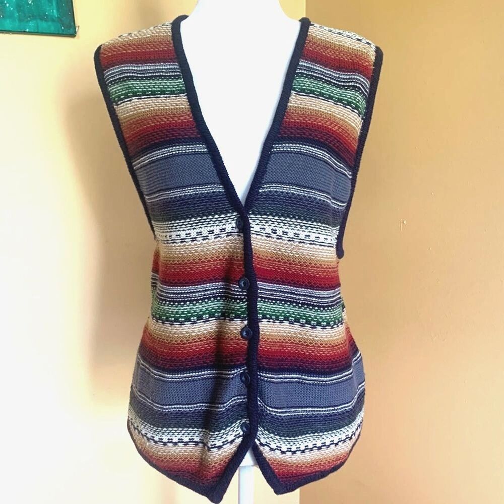 Vintage Signature by Jerell Grandpa Vest Size M Button Clouser Colorful Ramie